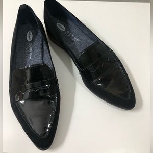 Dr Scholl’s memory foam penny loafers black patent and suede sz 9